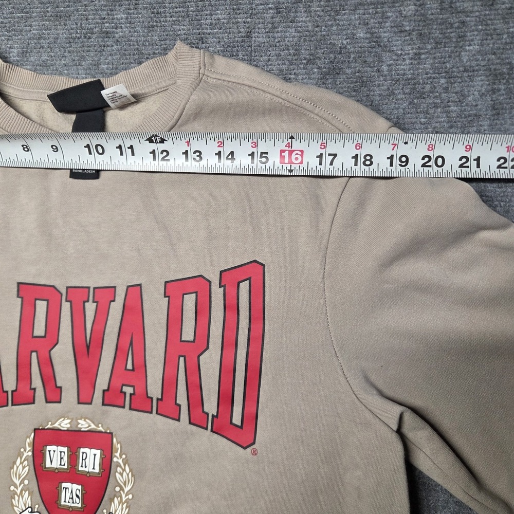 Harvard Sweatshirt Mens Small Beige H&M Regular Fit Crewneck Fleece Pullover - Picture 11 of 15
